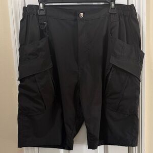 Men's Black Cargo Shorts with Elastic Waist and Utility Pockets